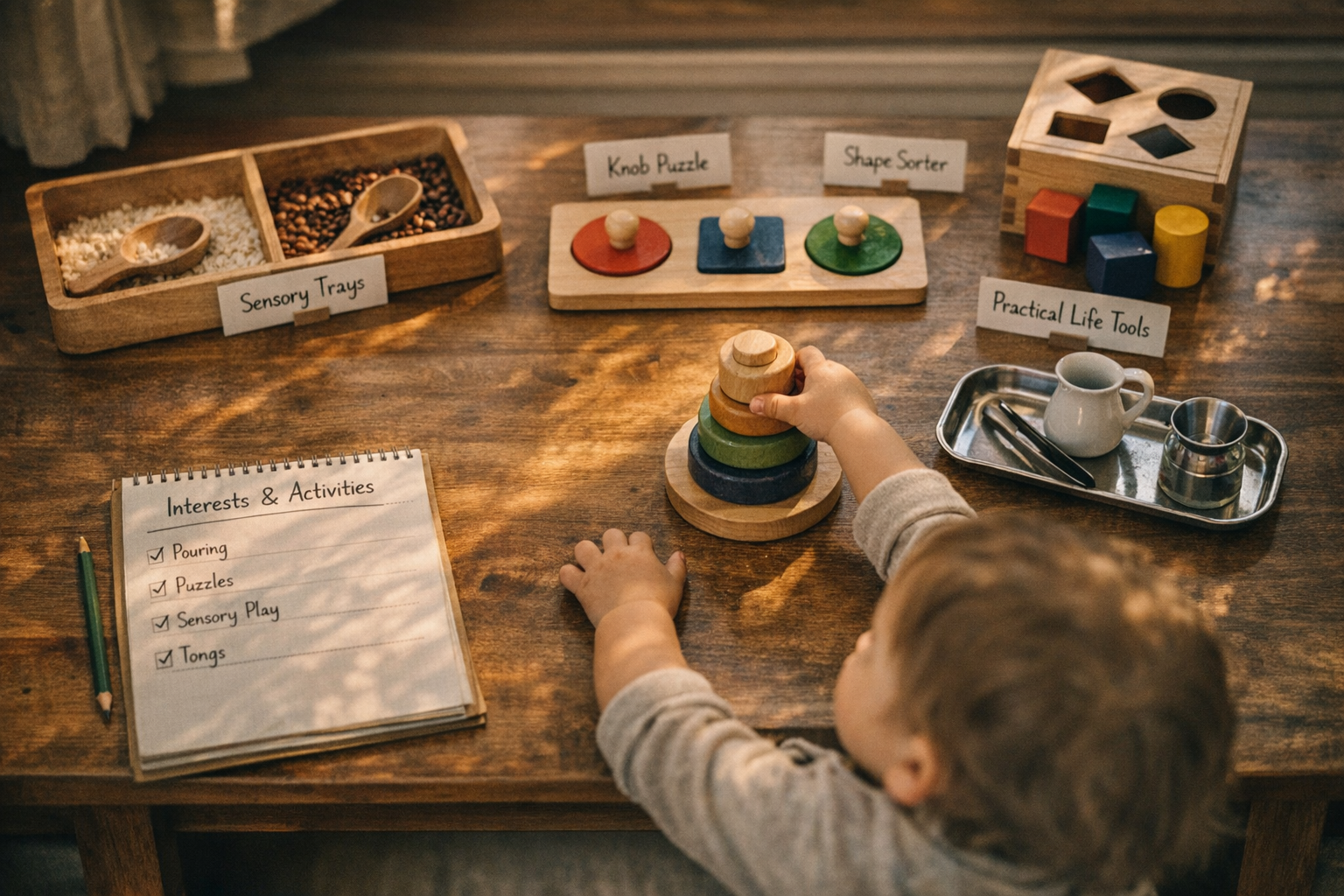 Kind speelt met montessori materiaal