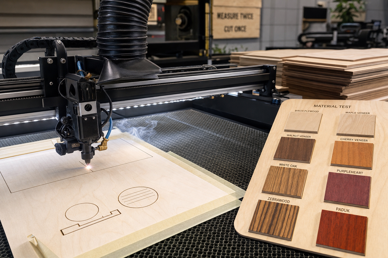 Hout lasersnijden verschillende houtsoorten