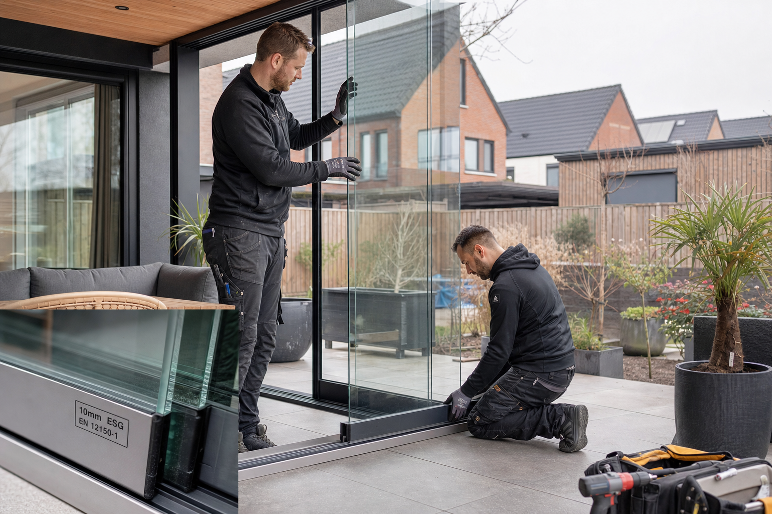 Glazen schuifwand 2 meter installatie